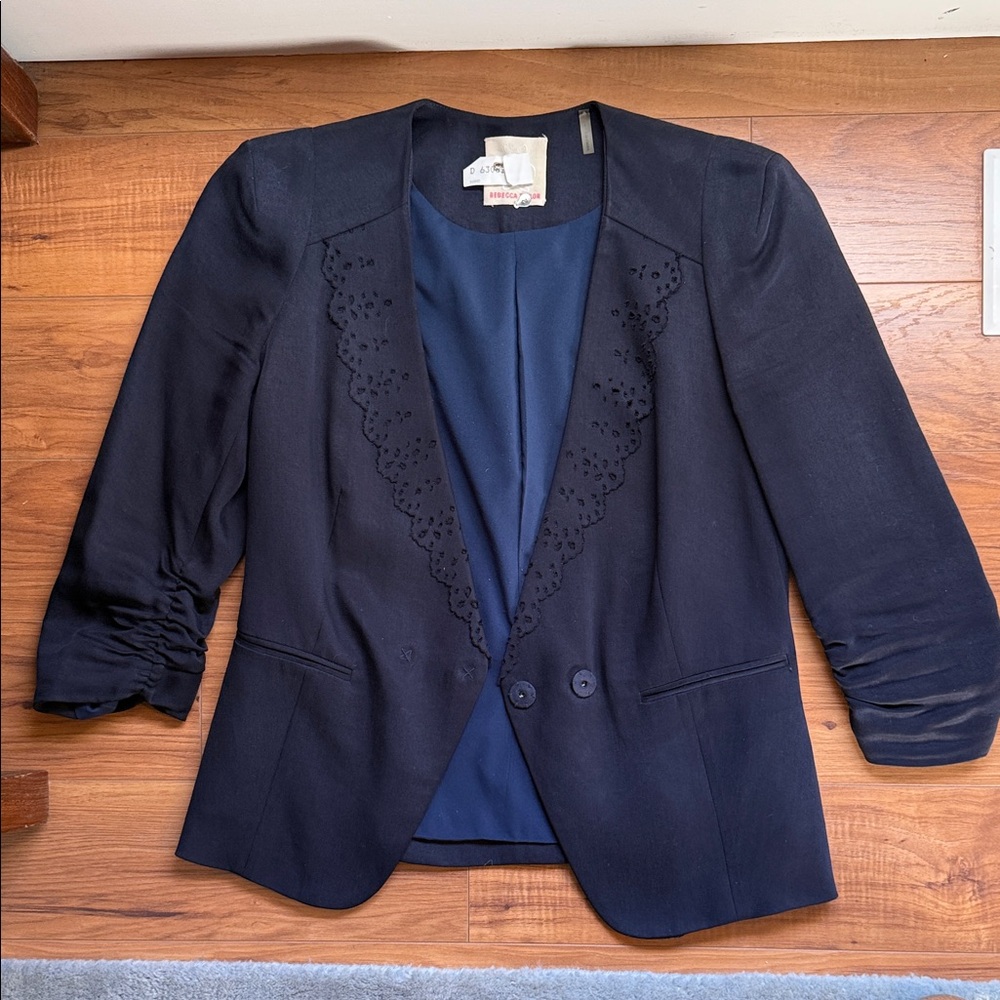 Rebecca Taylor Midnight Blue Navy Blazer with Eyelet Trim